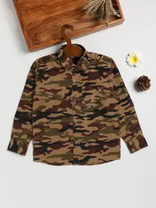 JBN Creation Boys Brown Cotton Camouflage Printed Casual Shirt