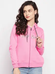 FirstKrush Women Pink Fleece Hooded Sweatshirt
