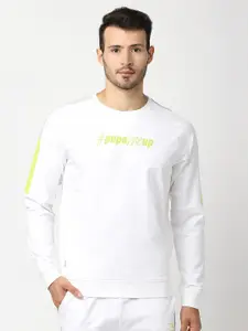 Pepe Jeans Men White Typography Printed Cotton Sweatshirt