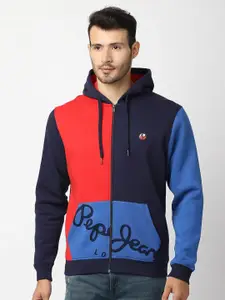 Pepe Jeans Men Navy Blue Colourblocked Cotton Sweatshirt