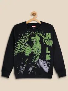Kids Ville Boys Black Hulk Printed Cotton Sweatshirt