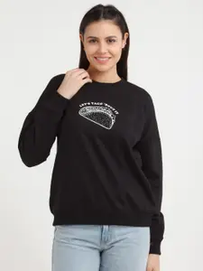 Zink London Women Black Graphic Printed Sweatshirt