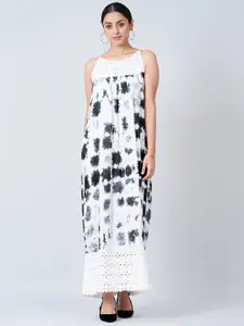 First Resort by Ramola Bachchan Women White Tie and Dye Cotton Maxi Dress