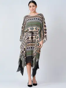 First Resort by Ramola Bachchan Women Green & Black Geometric Printed Kaftan Dress