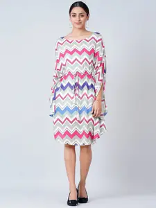 First Resort by Ramola Bachchan Pink & White Geometric Printed Kaftan Dress