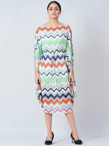 First Resort by Ramola Bachchan Women Blue & Green Geometric Printed Kaftan Midi Dress