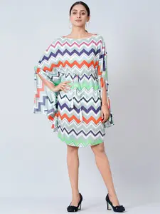First Resort by Ramola Bachchan Women Blue & Green Geometric Printed Kaftan Midi Dress