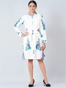 First Resort by Ramola Bachchan Women White Floral Printed Shirt Cotton Dress