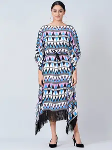 First Resort by Ramola Bachchan Women Blue & Black Geometric Printed Kaftan Midi Dress