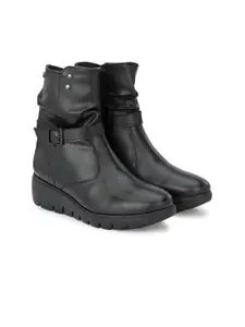 Delize Women Black Solid Vegan Leather Regular Boots