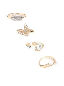 ALDO Set Of 4 Gold-Toned White Stone-Studded Finger Ring