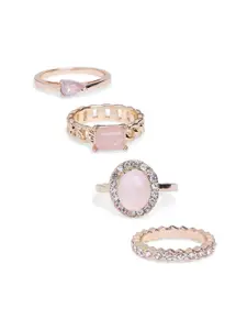 ALDO Pack Of 4 Light Pink & White Stone Studded Finger Rings