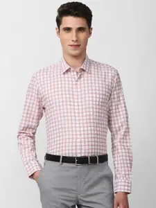 Peter England Men Pink Slim Fit Checked Cotton Formal Shirt