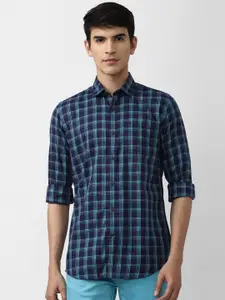 Peter England Casuals Men Blue Slim Fit Checked Cotton Casual Shirt