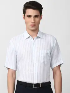 Van Heusen Men White Striped Linen Formal Shirt