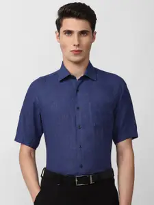 Van Heusen Men Blue Linen Formal Shirt