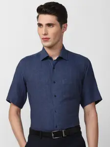 Van Heusen Men Navy Blue Linen Formal Shirt