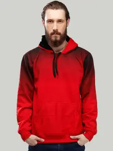 ahhaaaa Men Red & Black Solid Hooded Sweatshirt