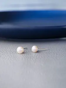 MANNASH Silver Toned Rhodium Plated Mother Of Pearl Circular Studs Earrings