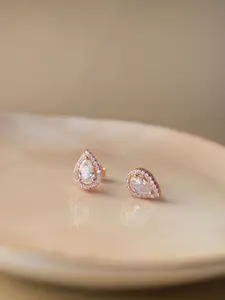 MANNASH Rose Rose Gold Plated Teardrop Shaped Studs Earrings