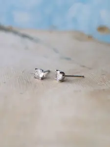 MANNASH Silver Toned Rhodium Plated Geometric Studs Earrings