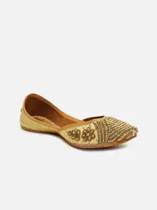 Ta Chic Women Gold-Toned Embellished Ethnic Mojaris Flats