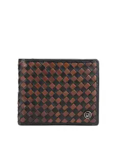 Da Milano Men Black & Brown Textured Leather Two Fold Wallet