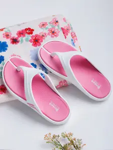 ICONICS Women White & Pink Croslite Thong Flip-Flops