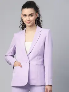 PowerSutra Women Lavender Solid Tailored Fit Blazer