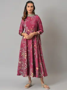 WISHFUL Magenta Floral Ethnic Maxi Dress