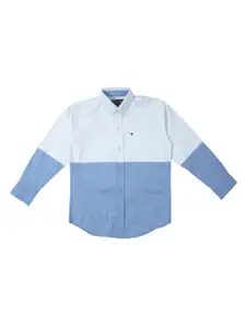 Gini and Jony Boys White & Blue Colourblocked Casual Shirt
