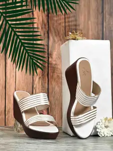 Jove Striped Wedge Synthetic Sandals Heels