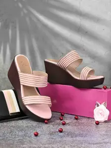 Jove Striped Wedge Synthetic Sandals Heels