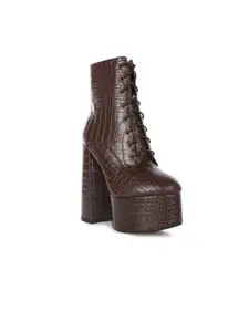London Rag Women Brown Textured Casual Platform-Heeled Chunky Boots