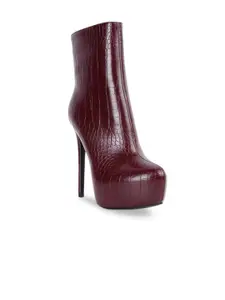 London Rag Women Burgundy Patterned High Heeled Boots