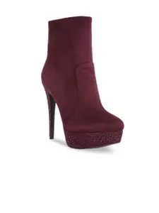 London Rag Women Burgundy Embellished High Heeled Boots