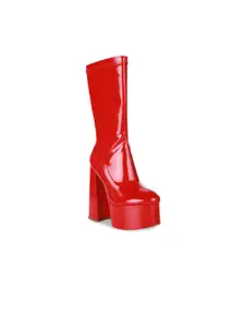 London Rag Women Red Solid  Platform Heeled Calf  Chunky Boots