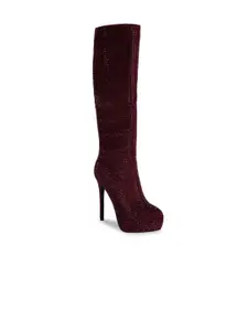 London Rag Women Burgundy Solid Casual Chunky Boots