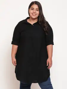 Amydus Women Plus Size Black Longline Casual Shirt