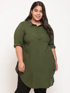 Amydus Women Plus Size Olive Green Casual Shirt