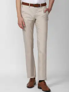 Van Heusen Men Cream-Coloured Slim Fit Formal Trousers