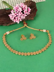 JEWELS GEHNA Women Gold-Plated Spiral Design Necklace and Earrings