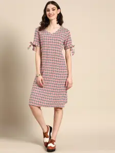Sangria Ethnic Motifs A-Line Tie-Up Sleeves Dress
