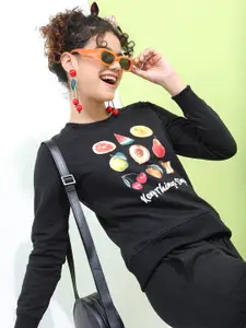 Tokyo Talkies Women Black Conversational Printed Sweatshirt