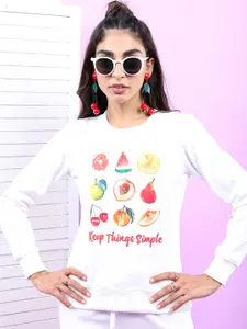 Tokyo Talkies Women White Printed Sweatshirt
