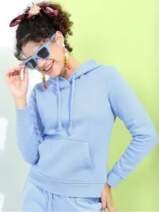 Tokyo Talkies Women Blue Hooded Sweatshirt