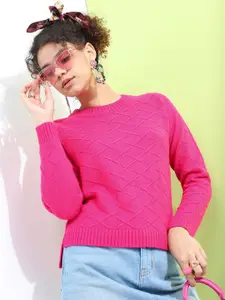 Tokyo Talkies Women Pink Solid Acrylic Sweater