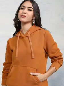Tokyo Talkies Women Rust Hooded Sweatshirt