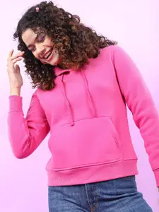 Tokyo Talkies Women Pink Hooded Sweatshirt