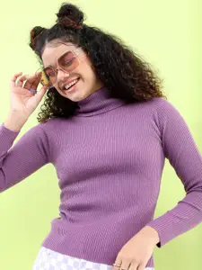 Tokyo Talkies Women Mauve Solid Acrylic Sweaters